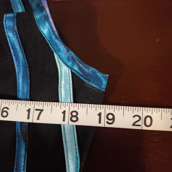 Vtg JS Collections Multi Rainbow Stripe Sheer Overlay 2 Piece Dress Size L Black - Picture 13 of 15